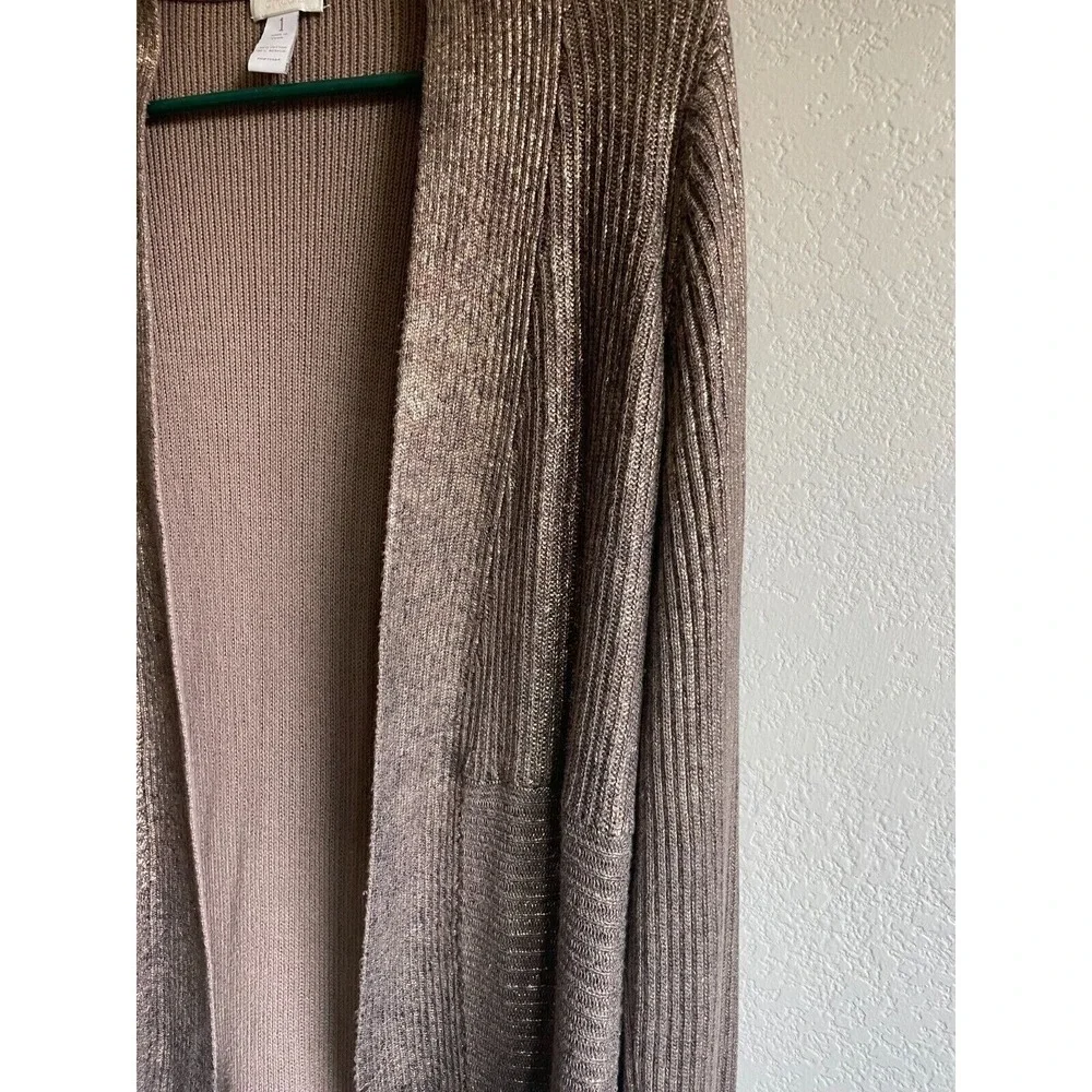 Chico's Gold Metallic Open Front Cardigan Sweater Women's Size 1‎ MEDIUM 8/10